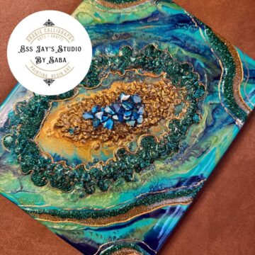 Resin Geode Wall art-Peacock colours