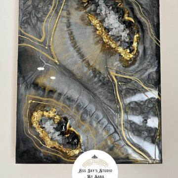 Grey & Silver Geode Resin wall art
